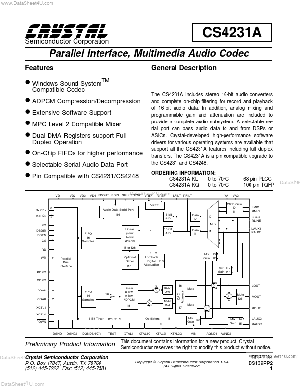 CS4231A Crystal Semiconductor