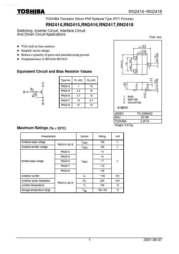 RN2414 Toshiba Semiconductor