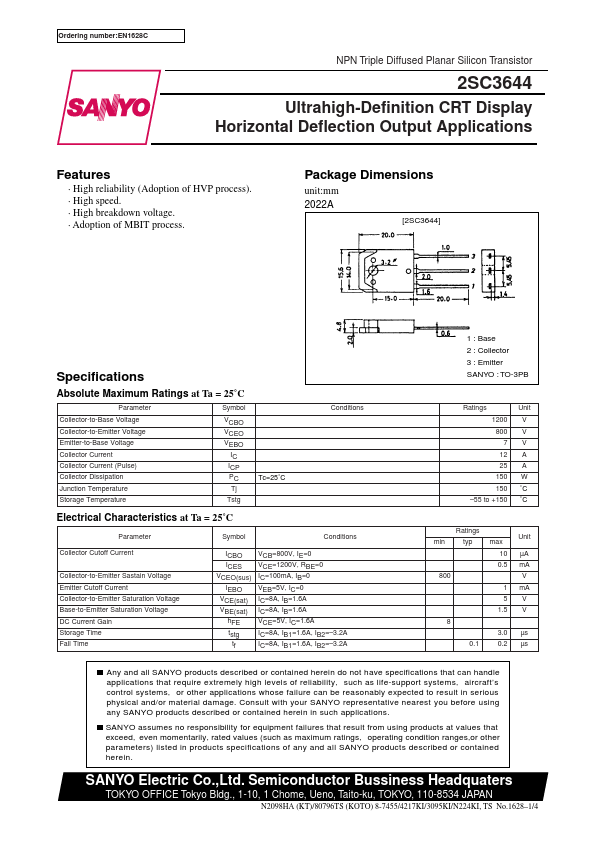 2SC3644 Sanyo Semicon Device