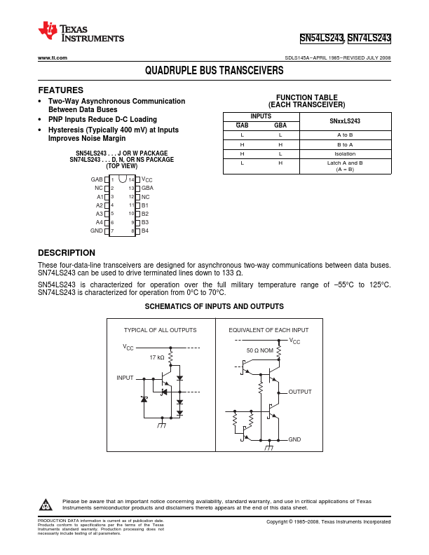 <?=SN54LS243?> डेटा पत्रक पीडीएफ