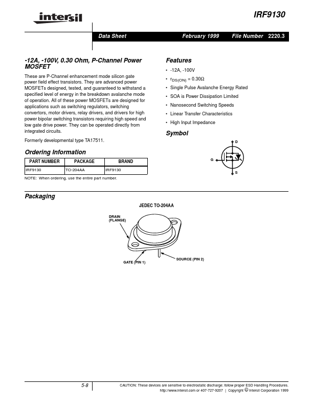 IRF9130 Intersil Corporation