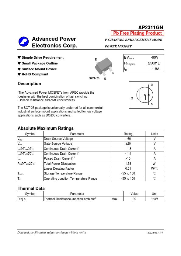 AP2311GN Advanced Power Electronics