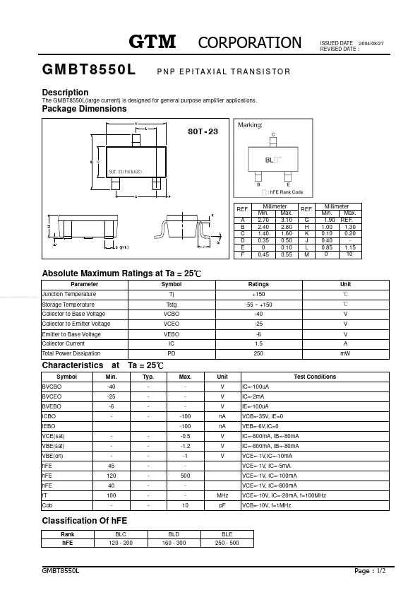 <?=GMBT8550L?> डेटा पत्रक पीडीएफ