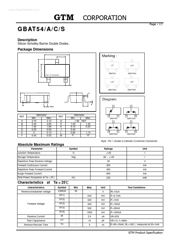 <?=GBAT54S?> डेटा पत्रक पीडीएफ