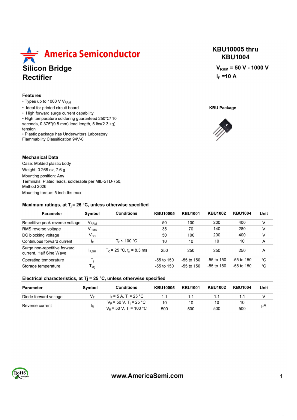 KBU10005 America Semiconductor