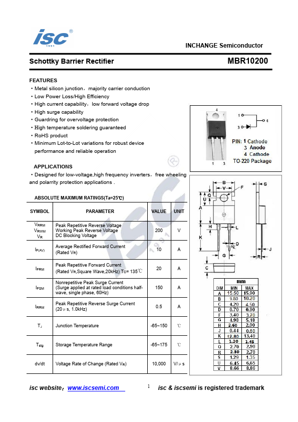 MBR10200 Inchange Semiconductor