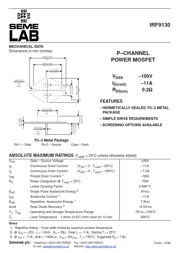 IRF9130 Seme LAB