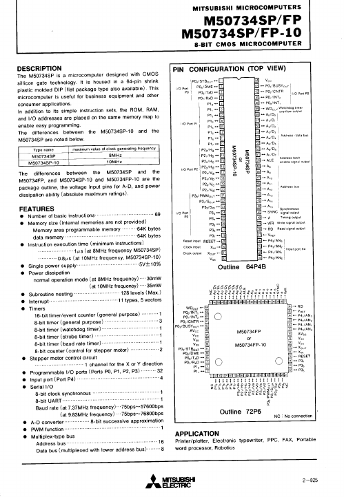 <?=M50734SP-10?> डेटा पत्रक पीडीएफ