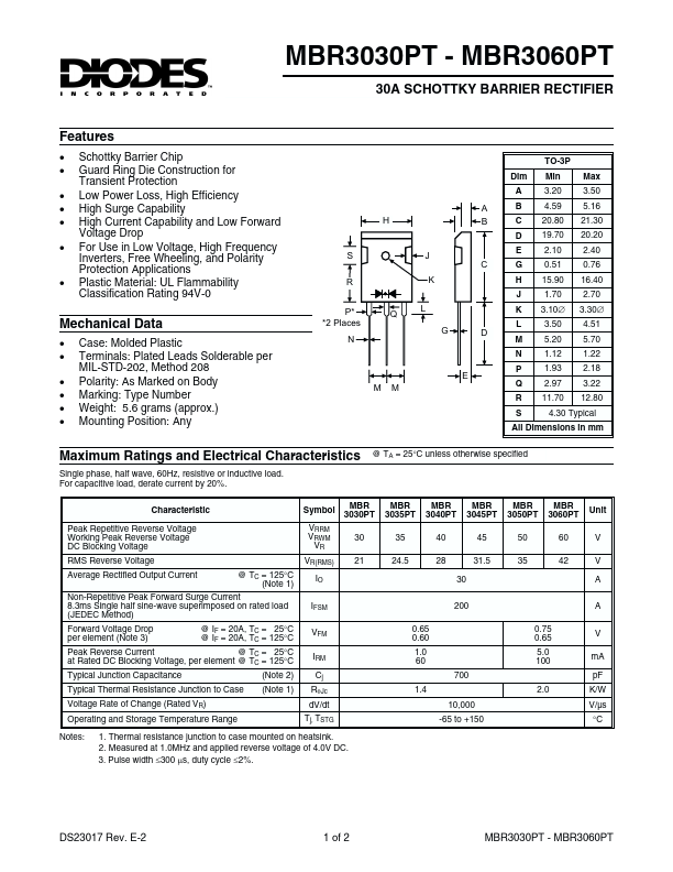 MBR3030PT Diodes Incorporated