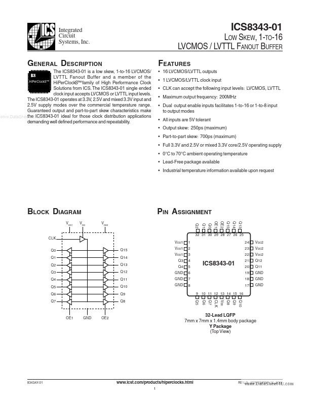 ICS8343-01 Integrated Circuit Systems