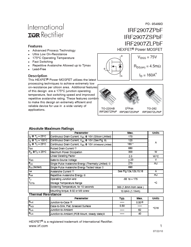 IRF2907ZSPbF