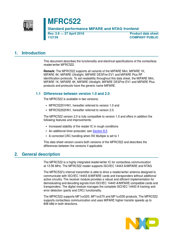 <?=MFRC522?> डेटा पत्रक पीडीएफ