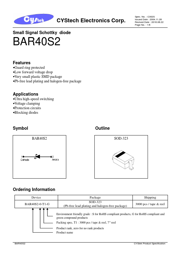 BAR40S2 CYStech Electronics