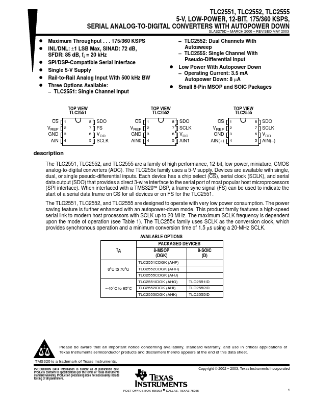 TLC2552 Texas Instruments