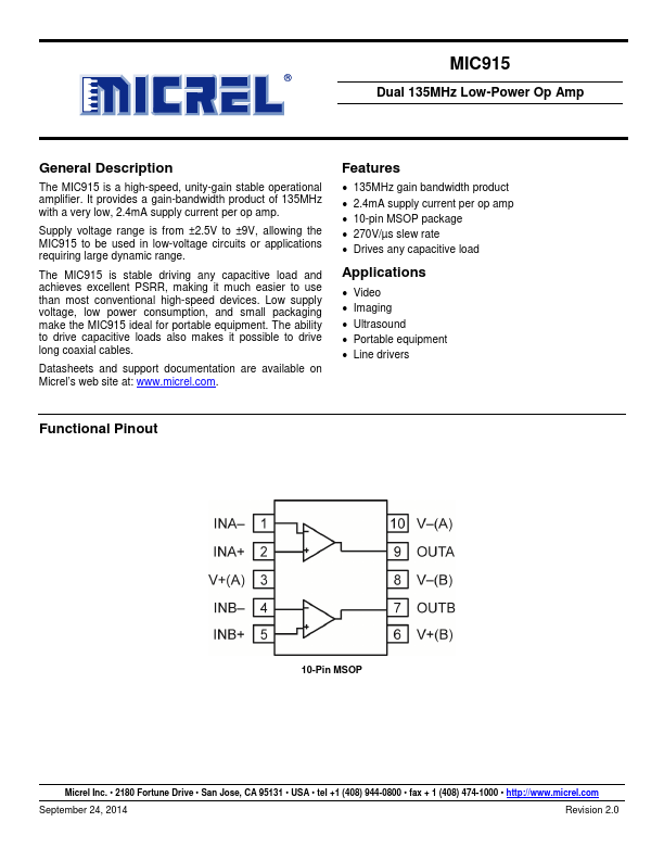 MIC915 Micrel Semiconductor