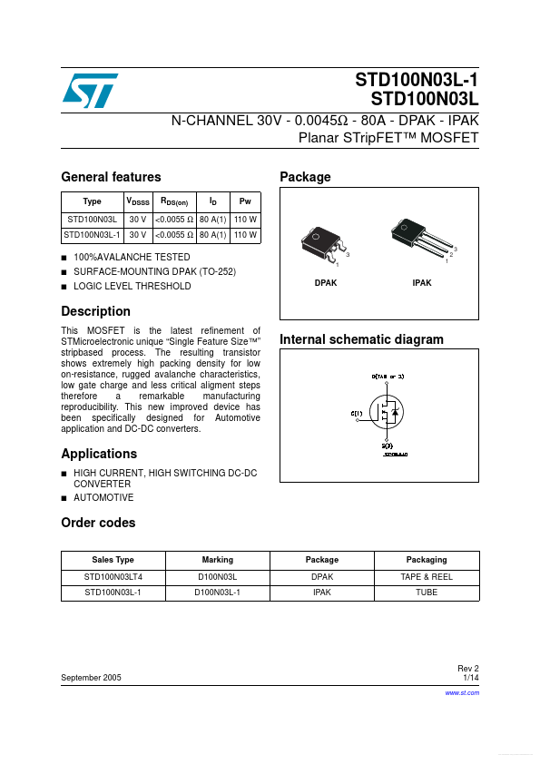 STD100N03L-1 STMicroelectronics