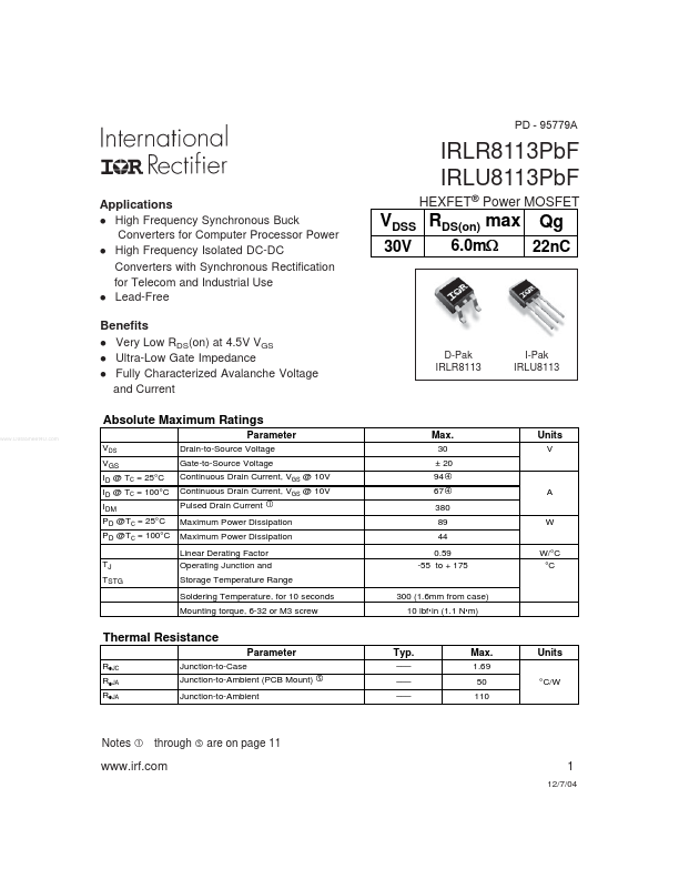 IRLU8113PBF International Rectifier