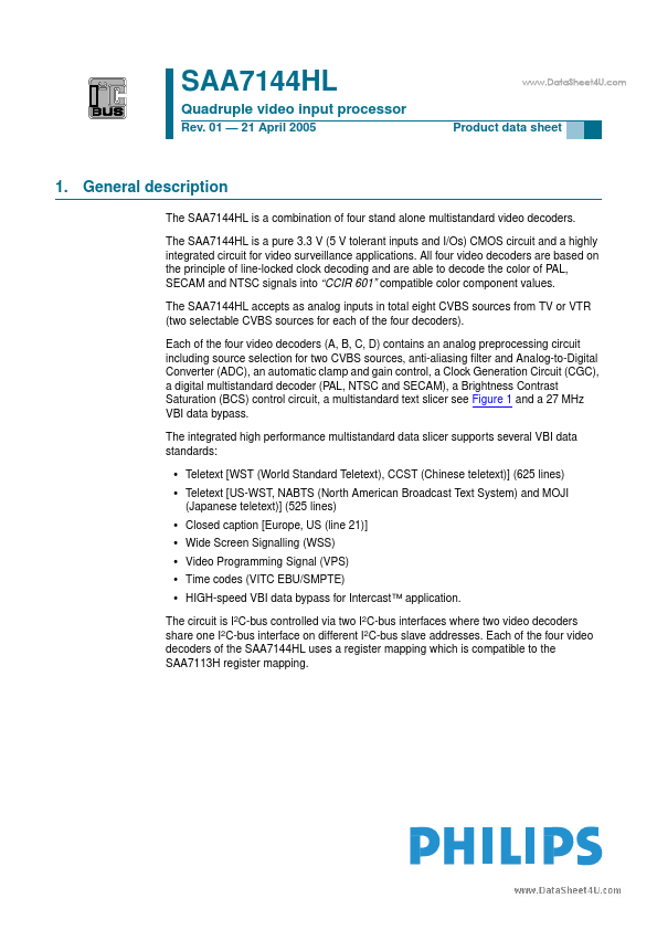 <?=SAA7144HL?> डेटा पत्रक पीडीएफ