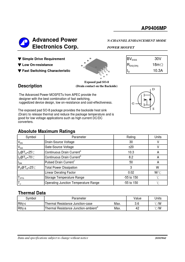 AP9406MP Advanced Power Electronics