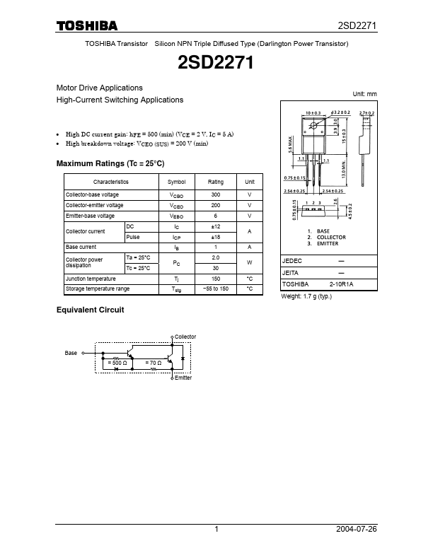 2SD2271 Toshiba Semiconductor