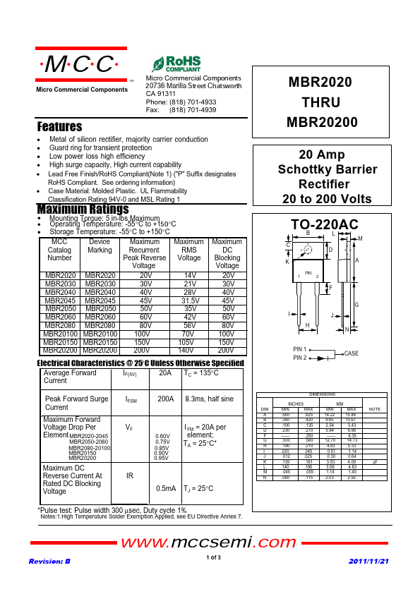 MBR2045 Micro Commercial Components