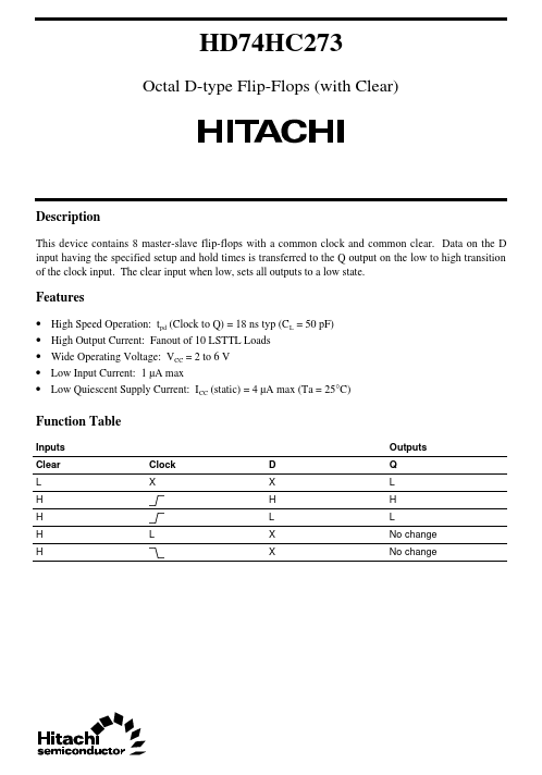 HD74HC273 Hitachi Semiconductor