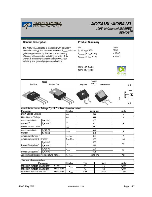 AOT418L Alpha & Omega Semiconductors