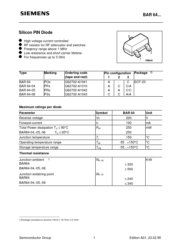 BAR64-05 Siemens Semiconductor Group