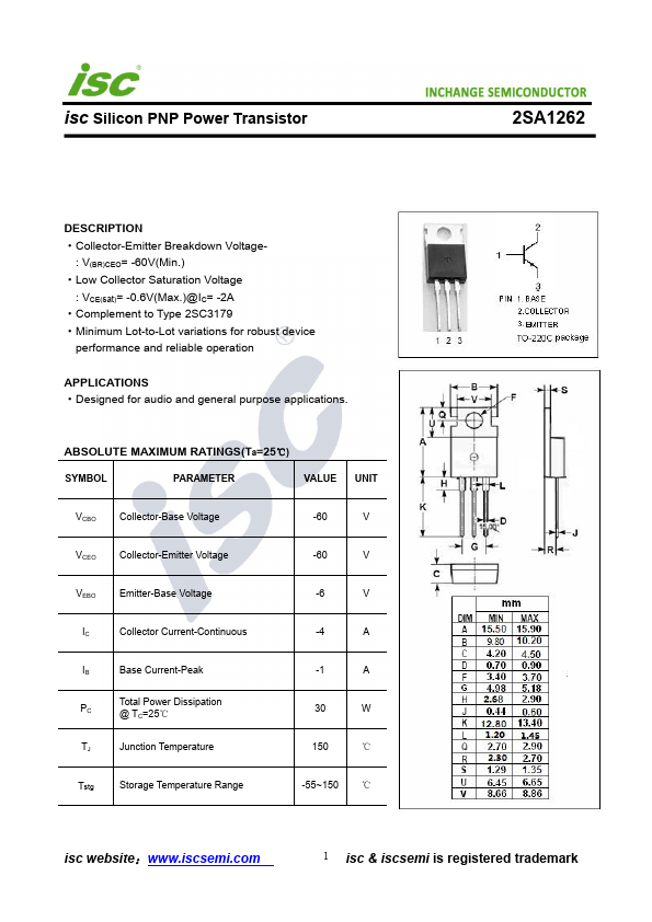 2SA1262 Inchange Semiconductor