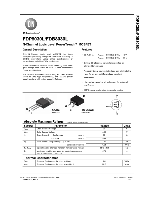 FDB8030L ON Semiconductor