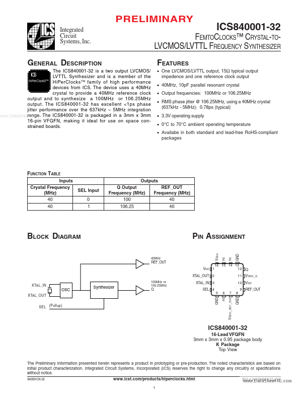 ICS840001-32 Integrated Circuit Systems