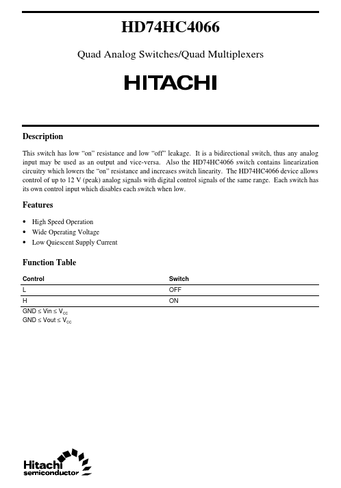 HD74HC4066 Hitachi Semiconductor