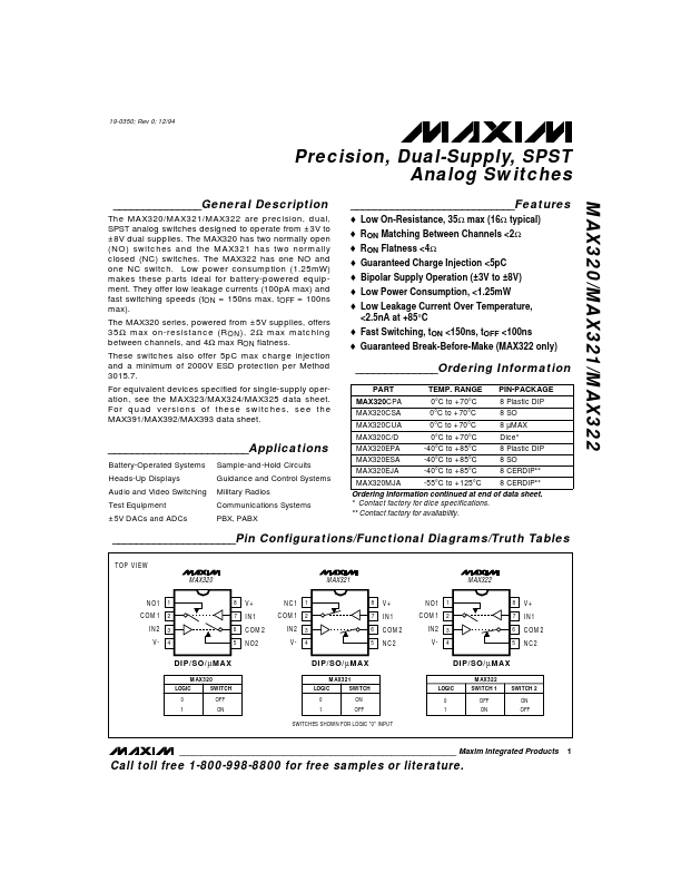 MAX321 Maxim Integrated