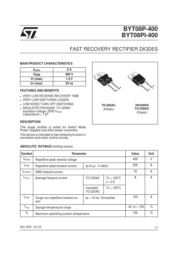 BYT08P-400 STMicroelectronics