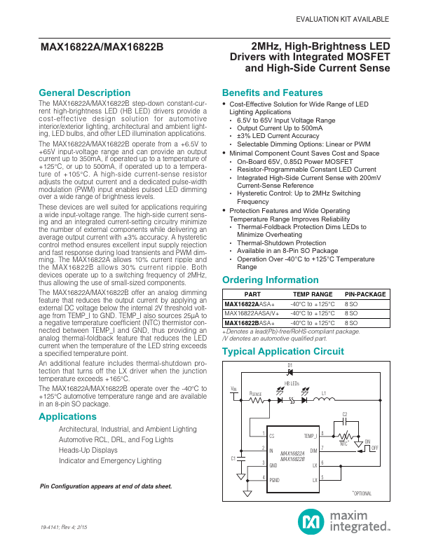 <?=MAX16822B?> डेटा पत्रक पीडीएफ