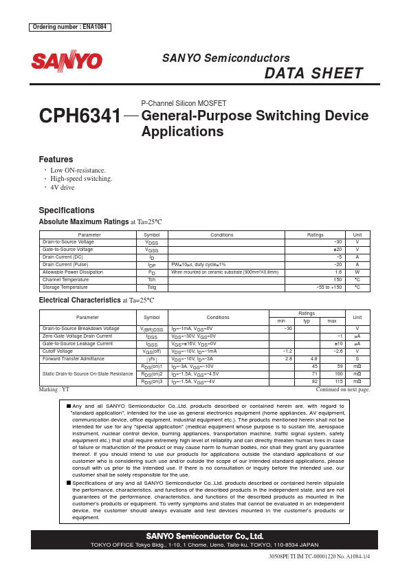 CPH6341 Sanyo Semicon Device