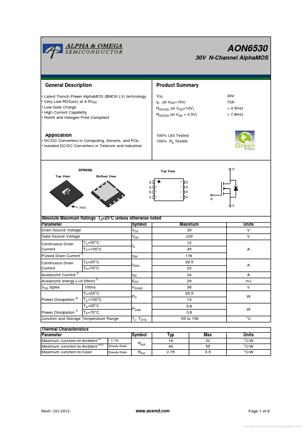 AON6530 Alpha & Omega Semiconductors