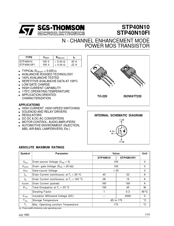 <?=STP40N10?> डेटा पत्रक पीडीएफ