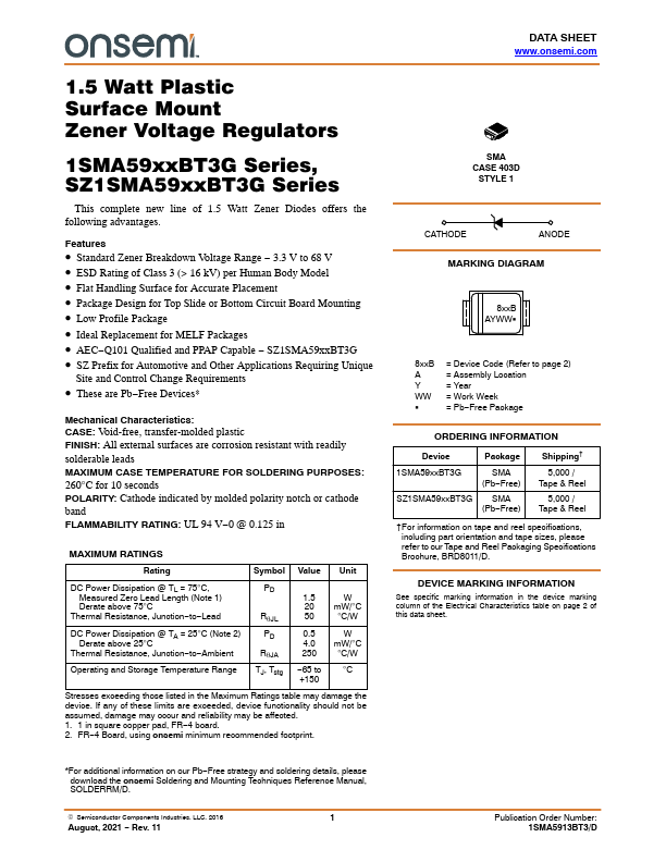 1SMA5928BT3G ON Semiconductor