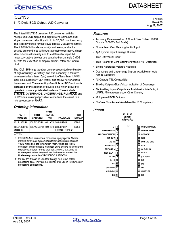 ICL7135 Renesas