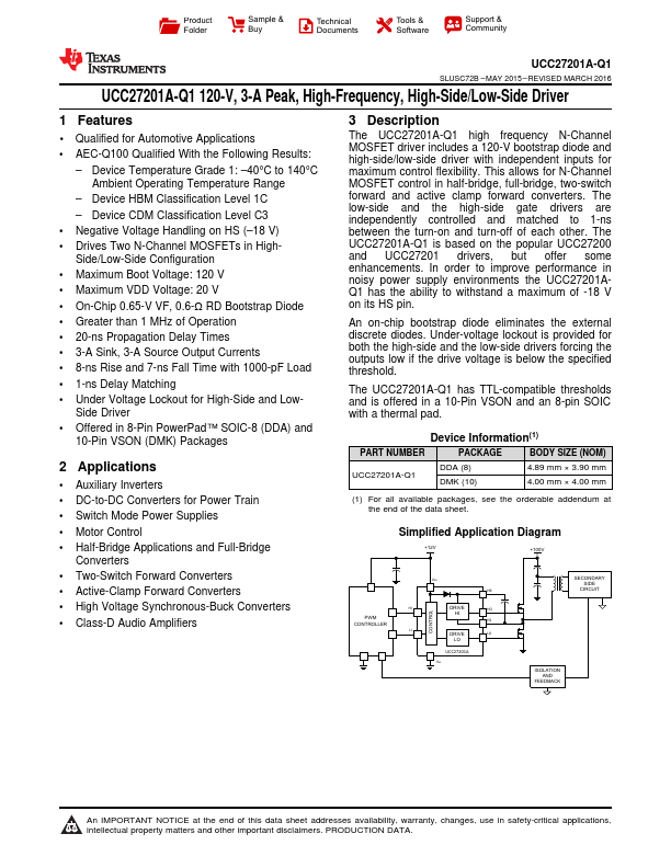 <?=UCC27201A-Q1?> डेटा पत्रक पीडीएफ