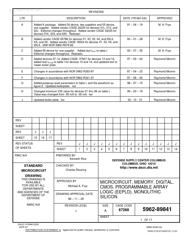 <?=5962-89841?> डेटा पत्रक पीडीएफ