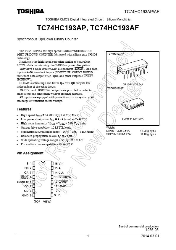 <?=TC74HC193AP?> डेटा पत्रक पीडीएफ