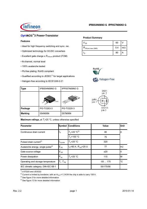 IPP057N06N3G Infineon