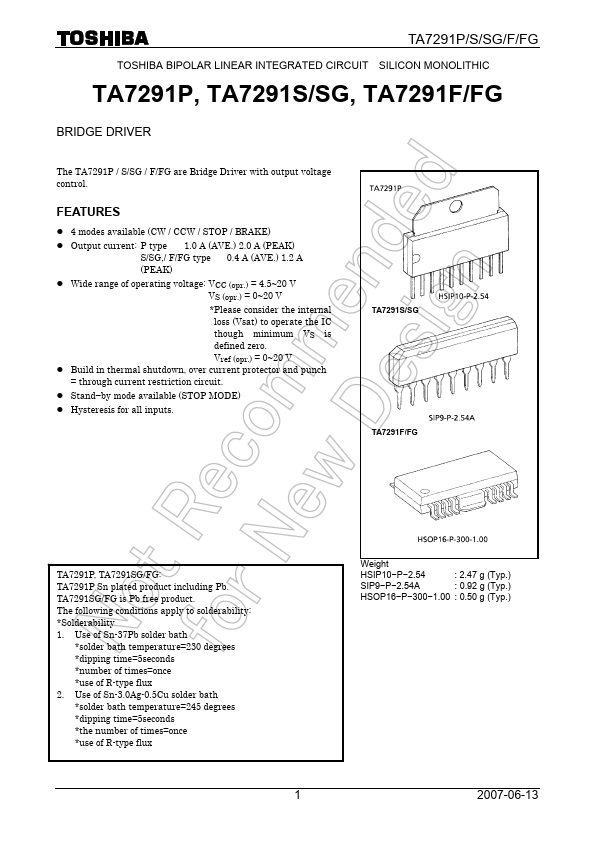 TA7291P Toshiba Semiconductor