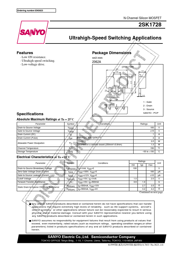 2SK1728 Sanyo Semicon Device