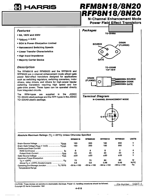 RFP8N18 Harris Semiconductor