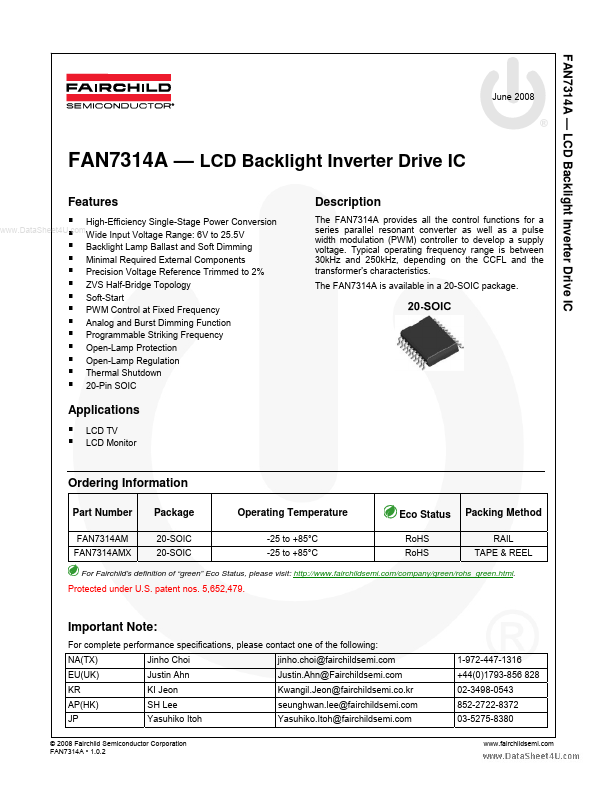 <?=FAN7314A?> डेटा पत्रक पीडीएफ