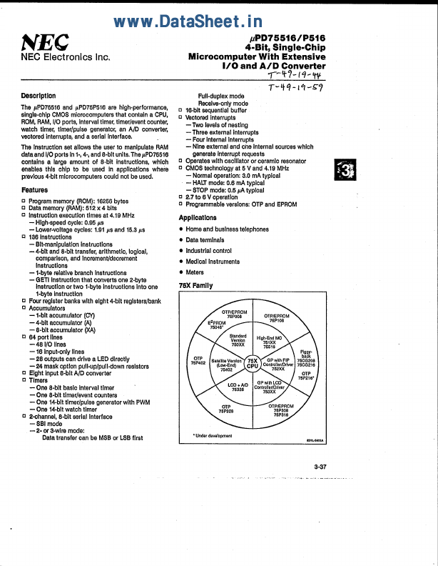 <?=UPD75P516?> डेटा पत्रक पीडीएफ