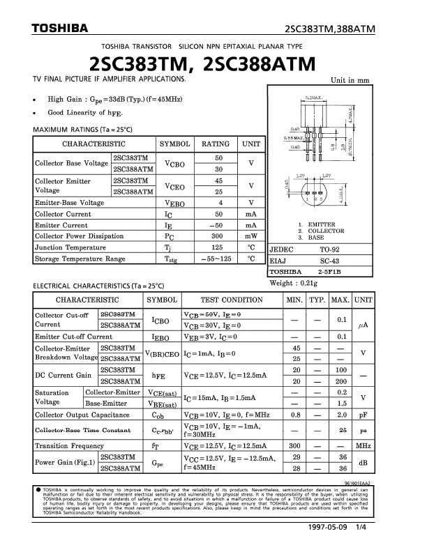 <?=2SC383?> डेटा पत्रक पीडीएफ